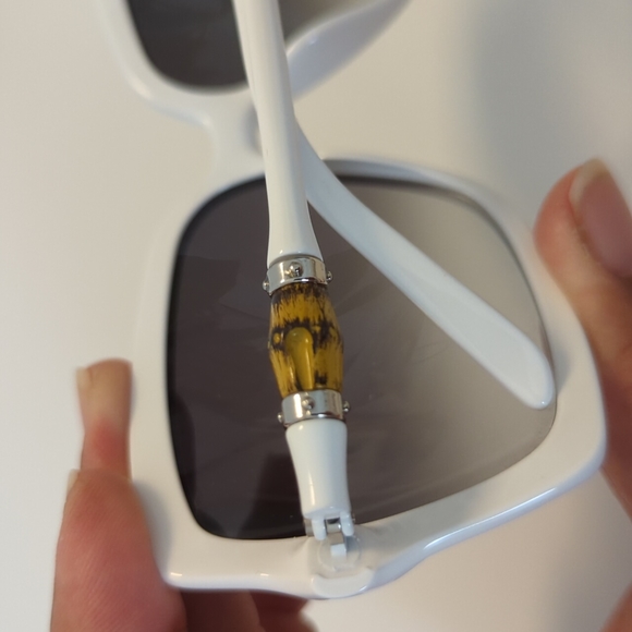 Gucci White Framed Bamboo Sunglasses - Picture 3 of 6